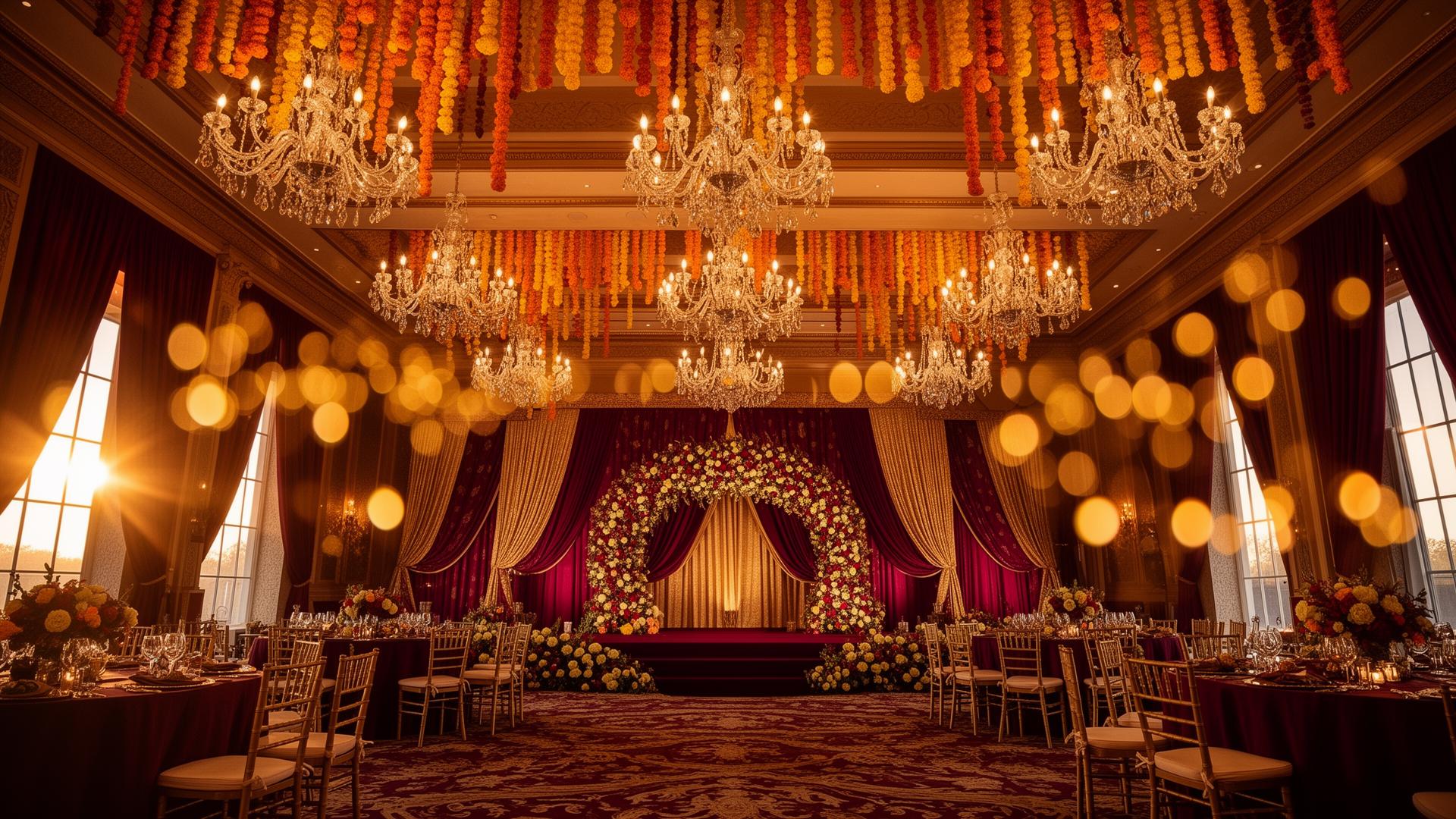 Banquet hall set for an Indian wedding